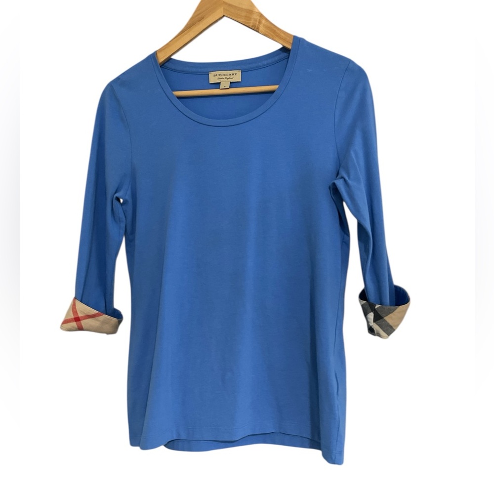 Burberry London England Blue Cotton 3/4 Sleeve Shirt